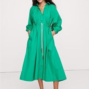 Banana Republic cotton midi Vibrant Green Long Sleeve Dress